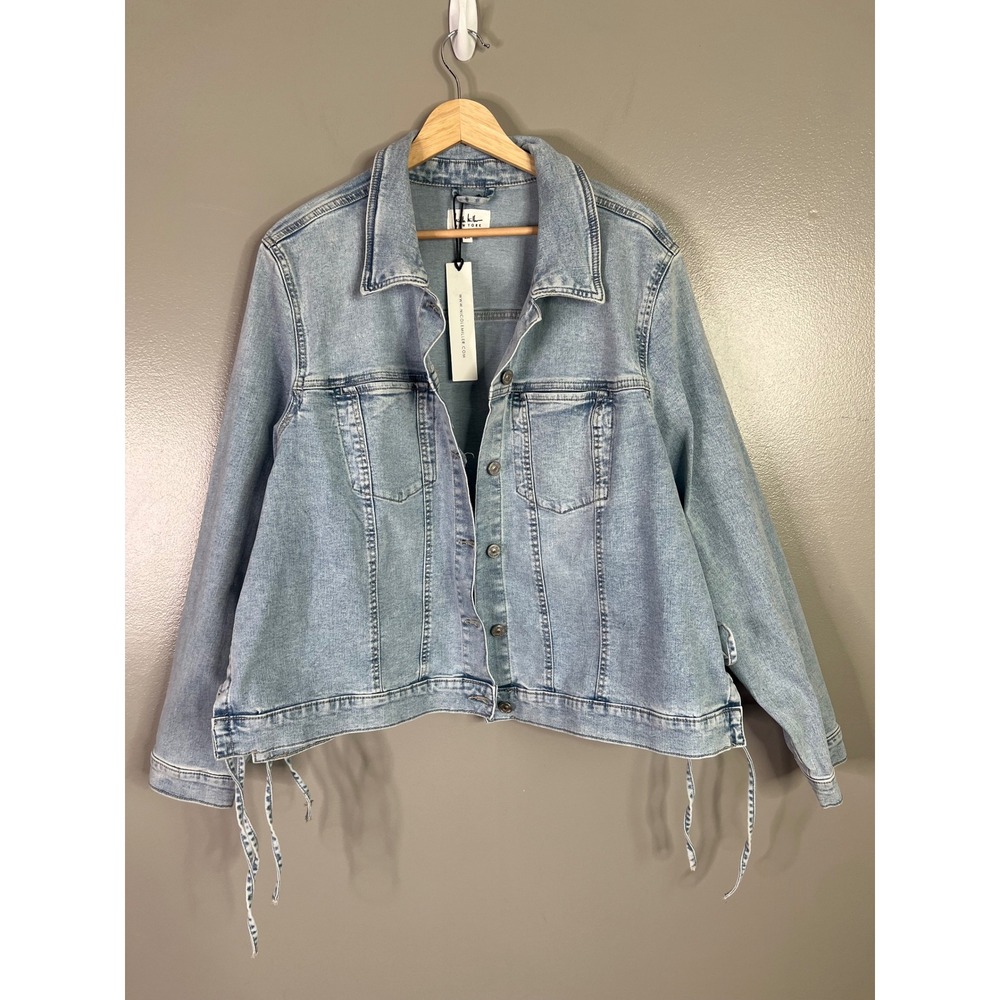 Nicole Miller New York Women Light Wash Lace Up Side Denim Jacket 2X NEW
